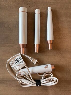 T3 White and Rose Gold Interchangeable Curling Wand Set